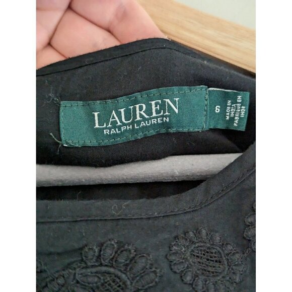 Lauren Ralph Lauren Embroidered Black Shift Dress Size 6 - Picture 6 of 10